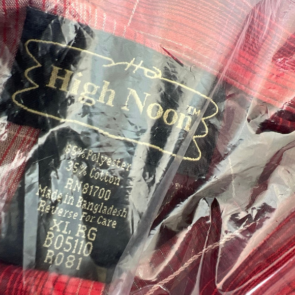 High Noon Western Shirt Mens X Large S/S Red Plaid Pearl Snaps NIP - Picture 3 of 7